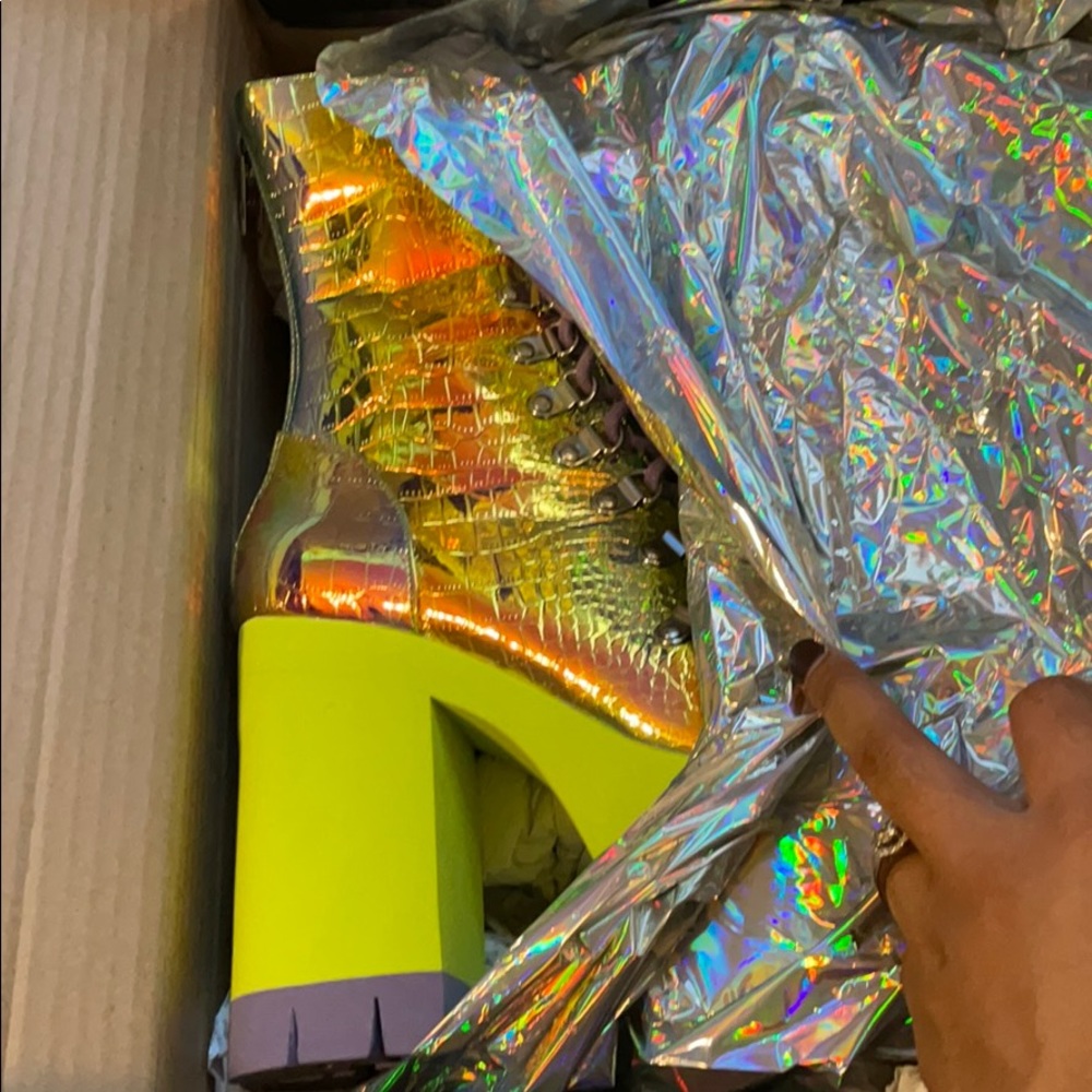 Dolls kill platform iridescent boots